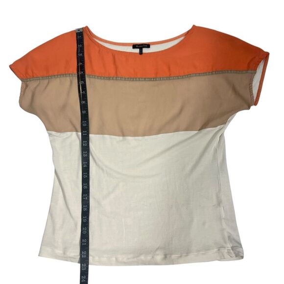 Massimo Dutti Coral Color Block Cotton Cream Beige Soft Top Medium Short Sleeve - Picture 7 of 8